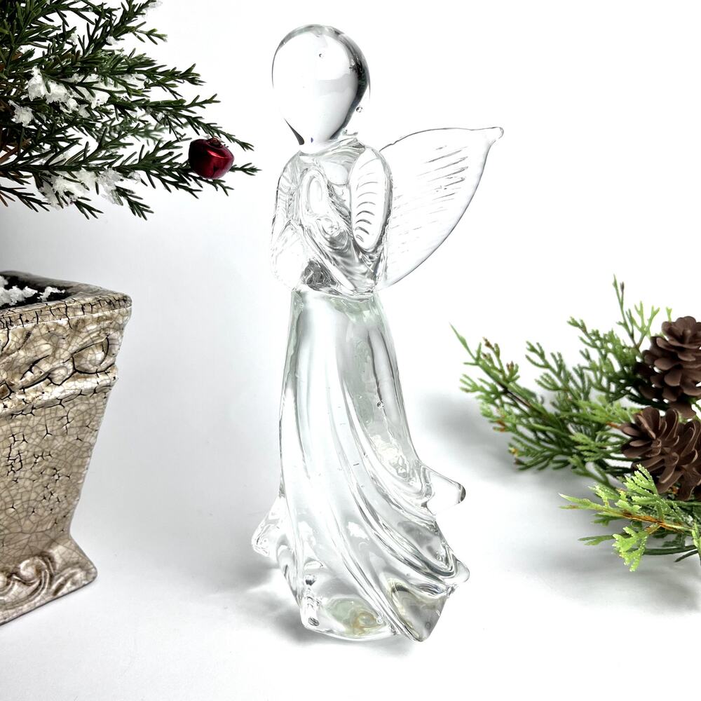 VTG Clear Glass Praying Angel Figurine Handblown Spiritual Elegant 7.25" tall
